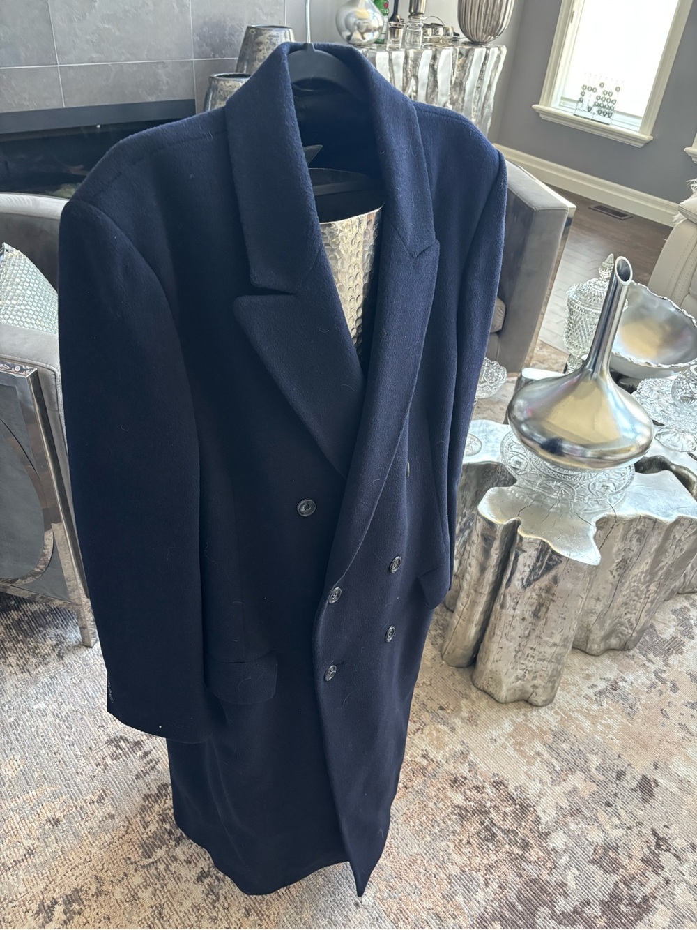 Classic Double-Breasted Navy Trench Coat by Bentleys of London 44 tall 70s cut